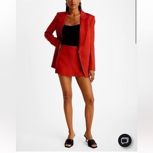 Express Editor Super High Waisted Linen-Blend Mini Skort